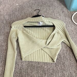 Princess Polly Sage Green Ribbed Twist-Front Crop Top